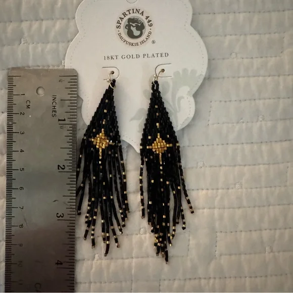 Spartina 449 Elegant Black and Gold Beaded Earrings - Picture 3 of 4
